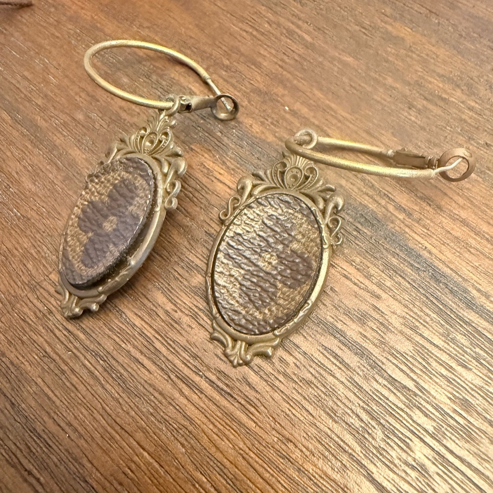 Louis Vuitton Upcycled Vintage Gold and Brown Earrings